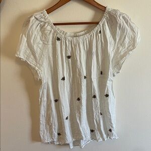 Grand & Greene White Blouse with Embroidered Bees